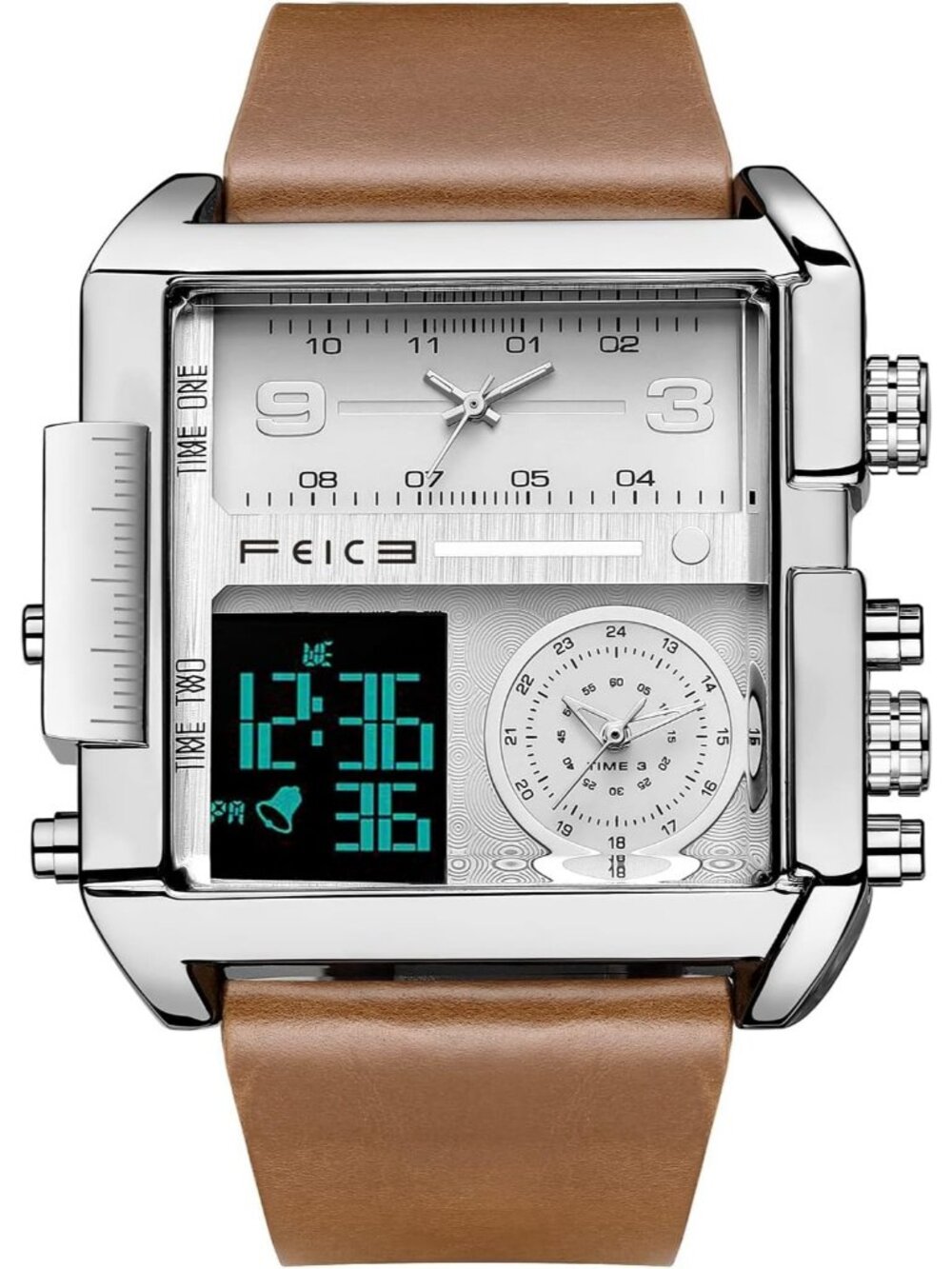 Men’s Brown Digital LED Analog Multifunction Square Chronograph Wrist Watch